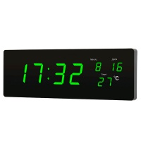 Сетевые настенные часы 2512 Green со светящимся табло и термометром