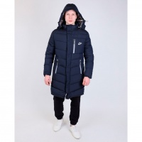 Куртка мужская зимняя утепленная Nik, удлиненная, темно-синяя, с капюшоном, размер 52 (маломер)
