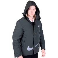 Куртка мужская зимняя утепленная Nike, серая, с капюшоном, размер 52